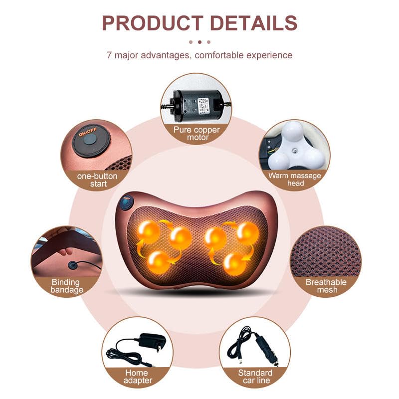 Car & Home Massage Pillow with 8 Heads – Electric Neck, Back & Foot Massager for Deep Relaxation