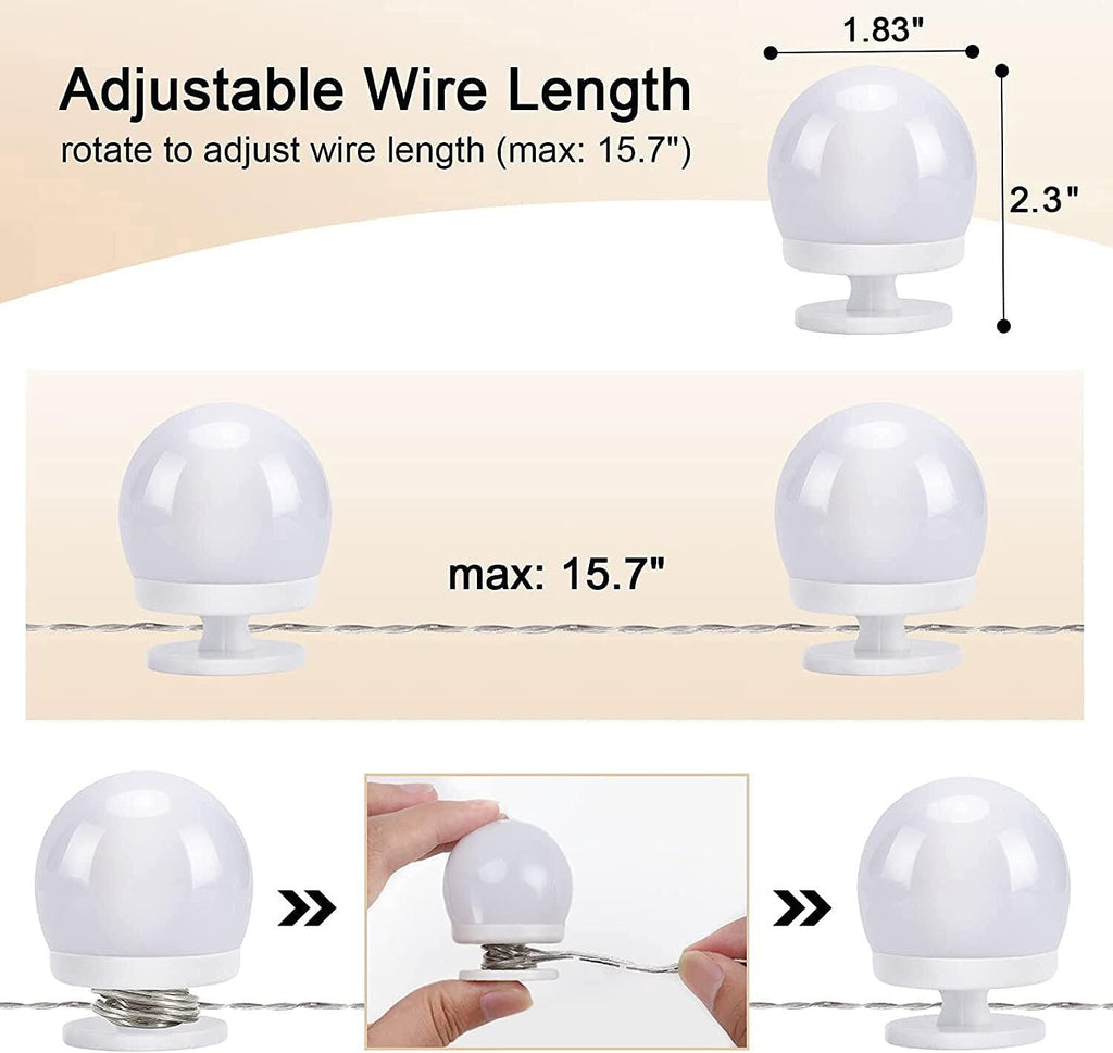 Vanity Mirror Light Pack of 10 LED Bulbs – 3 Color Modes Adjustable Hollywood Makeup Mirror Lights