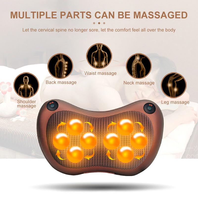Car & Home Massage Pillow with 8 Heads – Electric Neck, Back & Foot Massager for Deep Relaxation