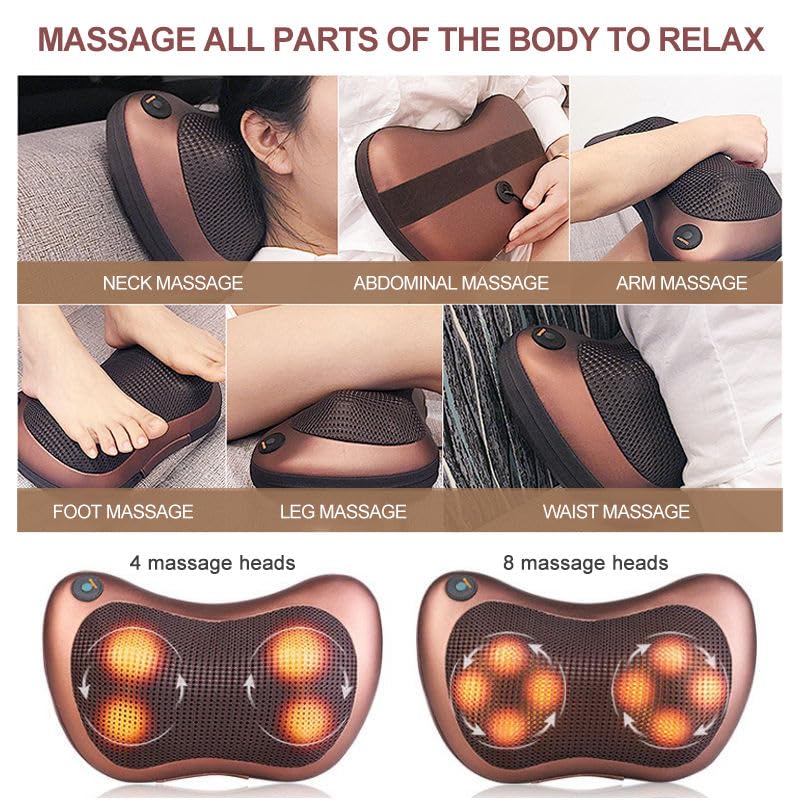 Car & Home Massage Pillow with 8 Heads – Electric Neck, Back & Foot Massager for Deep Relaxation