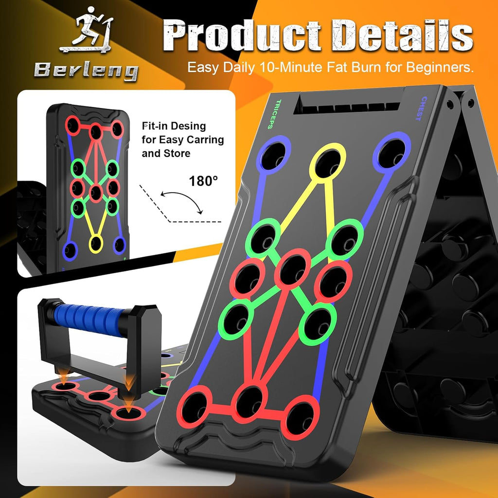 Foldable Multipurpose Push-Up Rack Board – Durable Home Workout Pushup Board with Box Packing for Chest, Arms, Shoulders & Core Training