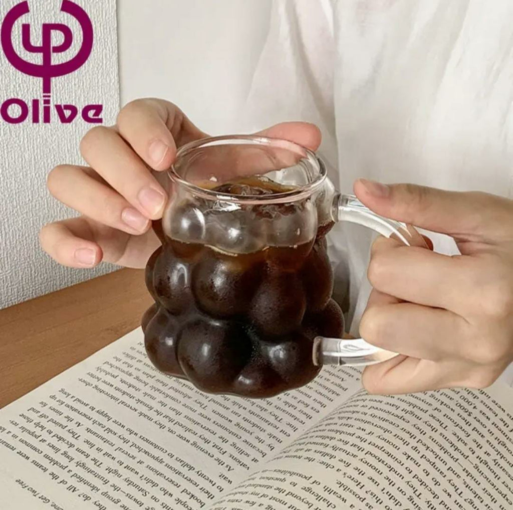 Glass Bubble Cup with Handle – Approx 450ml Clear Drink Mug