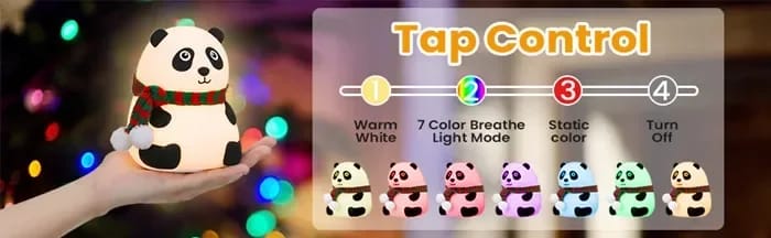 Cute Panda Night Light – Silicone Touch Control USB Rechargeable Nursery Lamp