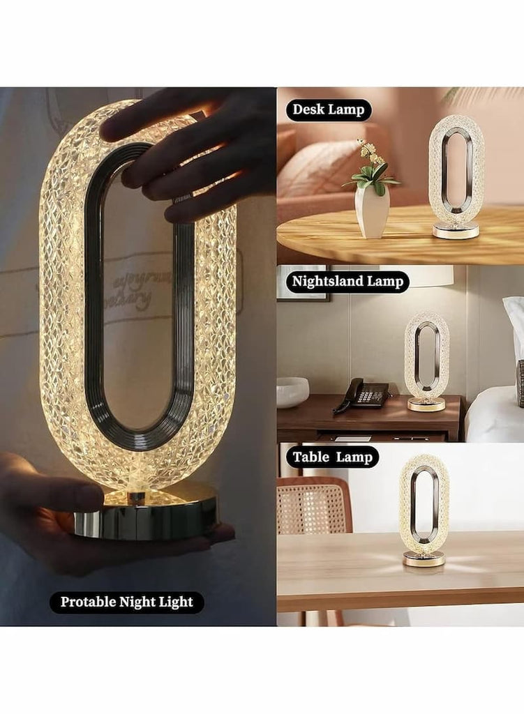 Oval Rechargeable Crystal Touch Lamp – Dimmable LED Table Lamp with Touch Control, USB Charging & Luxury Ambient Light for Bedroom, Living Room & Décor